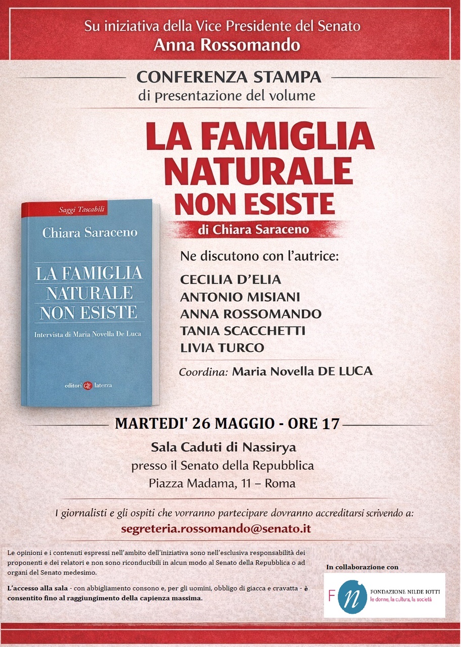 Presentazione del volume: "La famiglia naturale no esiste" di Chiara Saraceno (Editori Laterza)